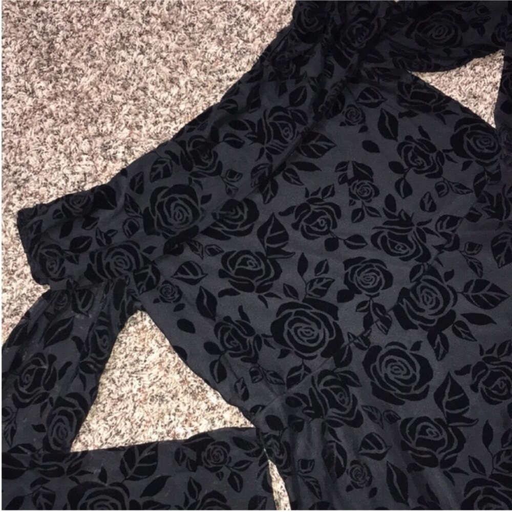Wild Fable Black Flocked Off-Shoulder Fit and Flare Long Sheer Sleeve Mini Dress - Picture 5 of 10